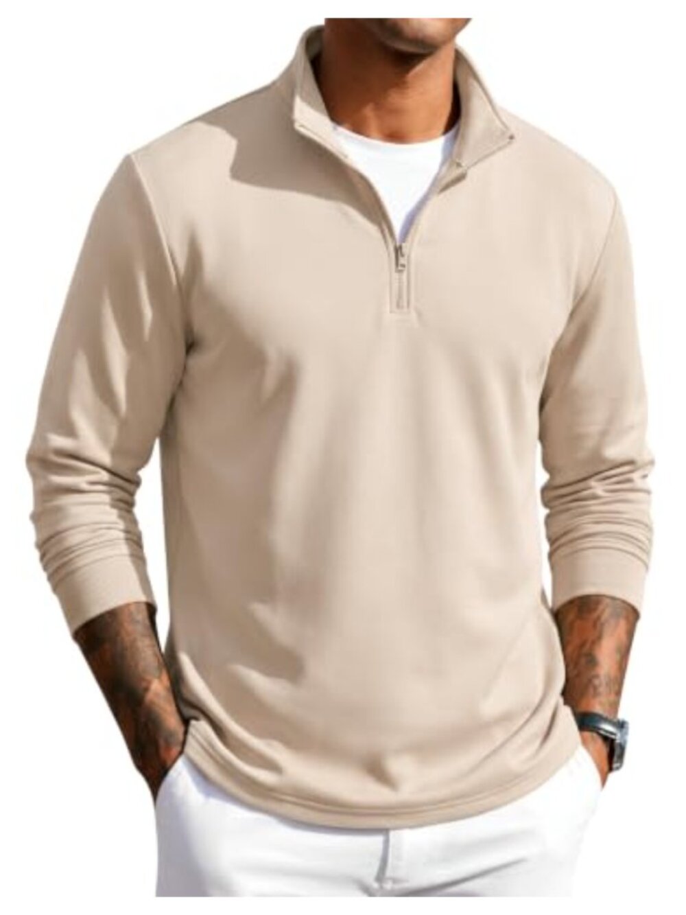 Men's Quarter Zip Pullover Lightweight Mock Neck Sweatshirt Casual Long Sleeve